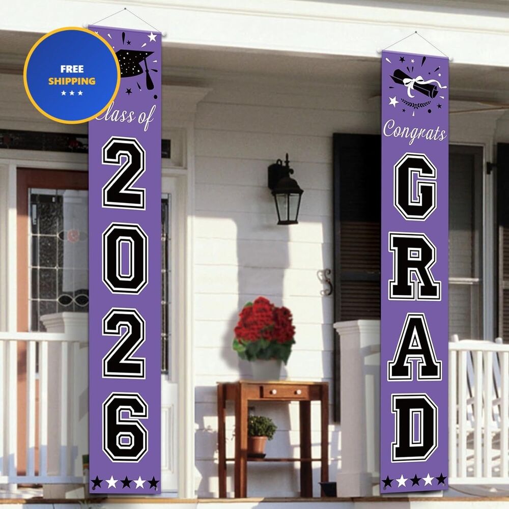2026 Graduation Decorations Purple - Graduation Porch Banners Class of 2026